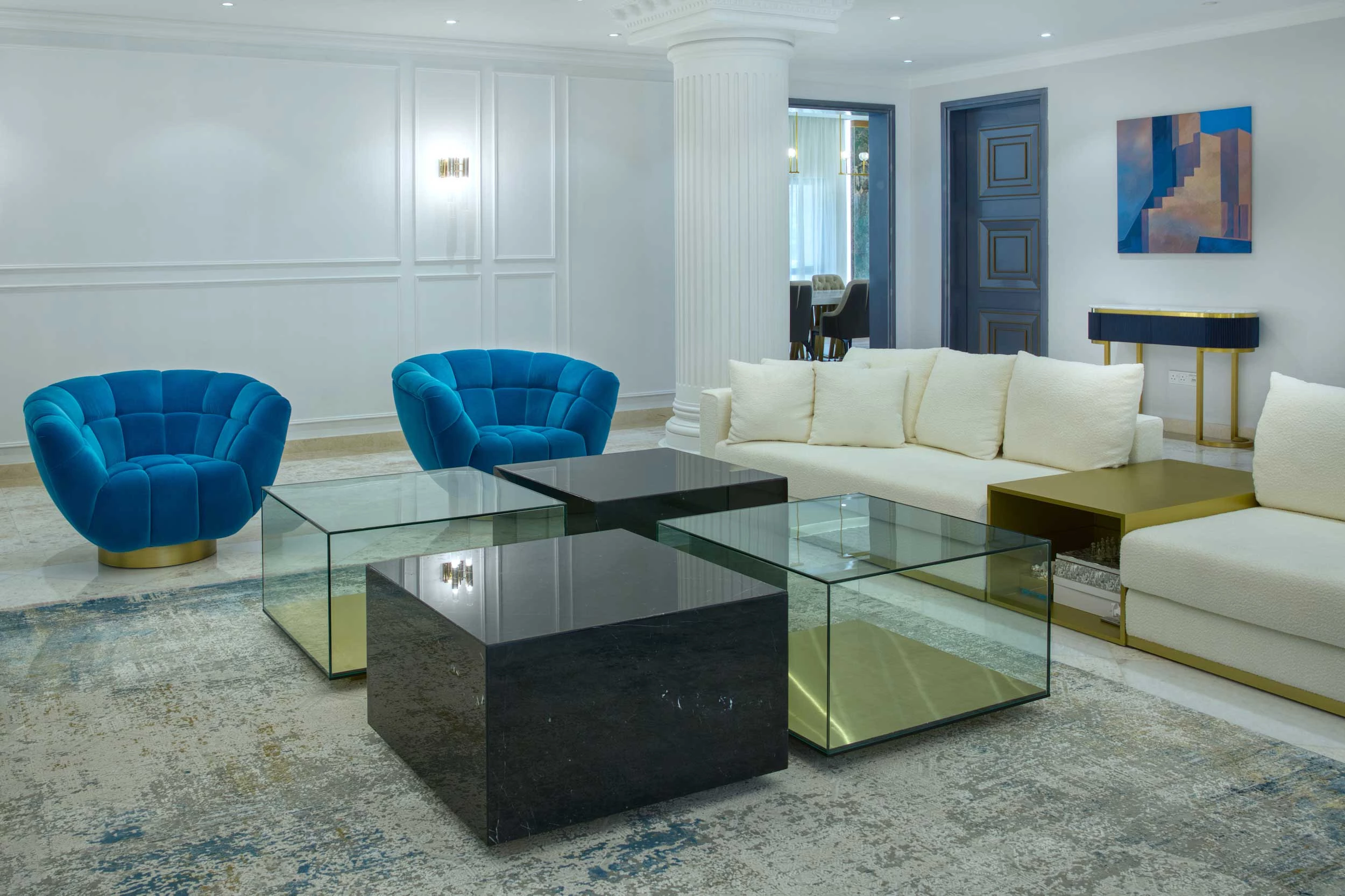 Dubai apartment interior photographed with a bright window view retained